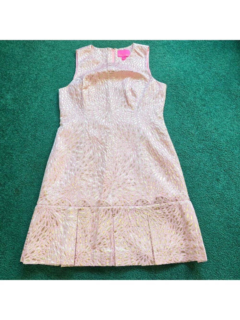 Lilly Pulitzer Abree Dress Sz M Prosseco Pink Lagoon Jacquard Gold Brocade EUC